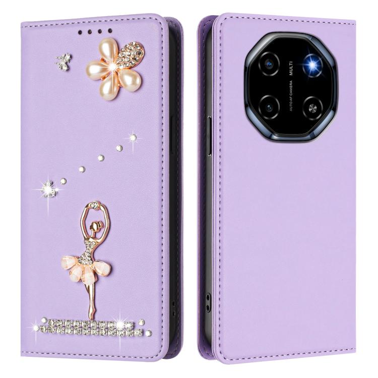 For Blackview Shark 6 Ballet Girl Diamond Studded RFID Vegan Leather Phone Case