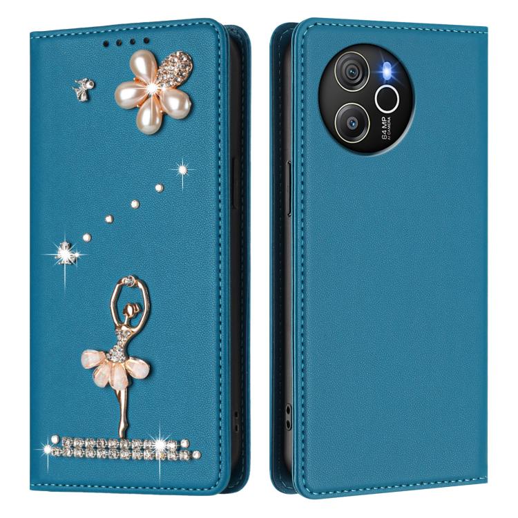 For Blackview Shark 8 / Oscal Tiger 12 Ballet Girl Diamond Studded RFID Vegan Leather Phone Case