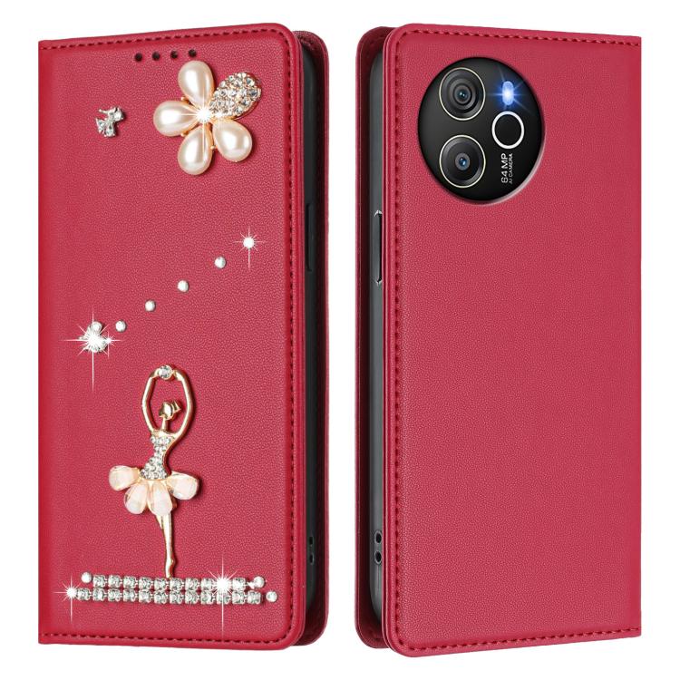 For Blackview Shark 8 / Oscal Tiger 12 Ballet Girl Diamond Studded RFID Vegan Leather Phone Case