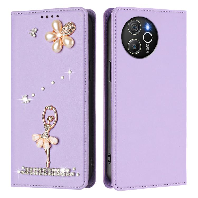 For Blackview Shark 8 / Oscal Tiger 12 Ballet Girl Diamond Studded RFID Vegan Leather Phone Case