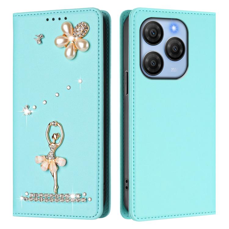 For Blackview Shark 9 5G Ballet Girl Diamond Studded RFID Vegan Leather Phone Case