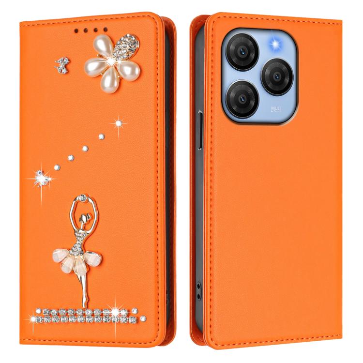 For Blackview Shark 9 5G Ballet Girl Diamond Studded RFID Vegan Leather Phone Case