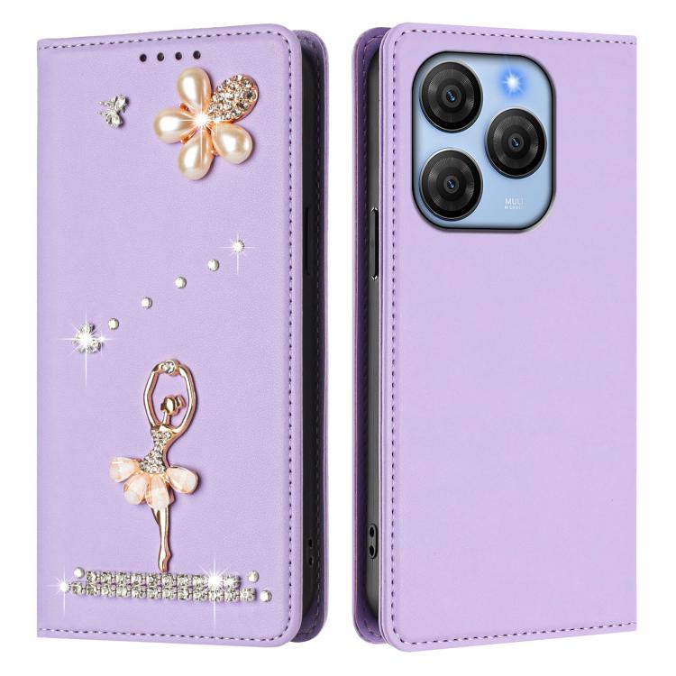 For Blackview Shark 9 5G Ballet Girl Diamond Studded RFID Vegan Leather Phone Case