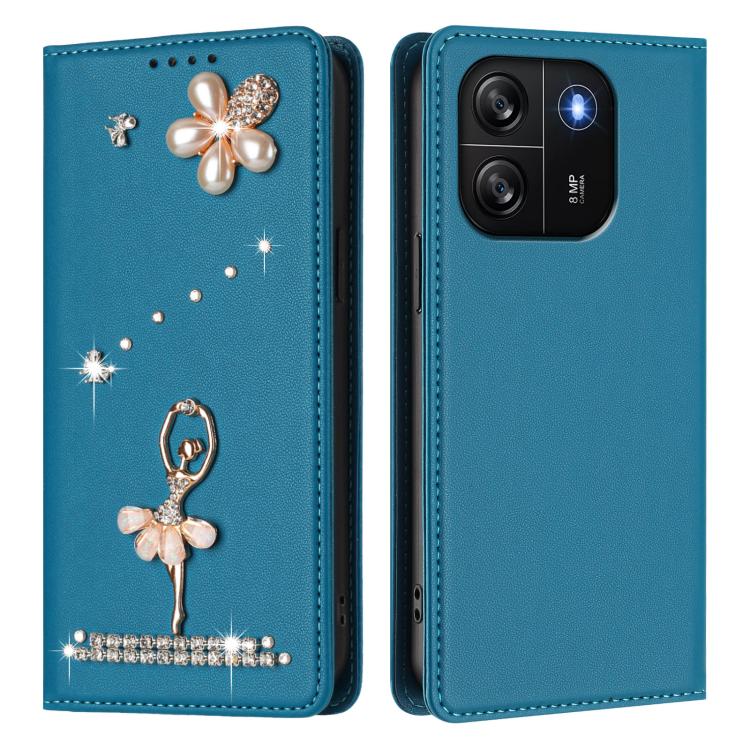 For Blackview Wave 6C Ballet Girl Diamond Studded RFID Vegan Leather Phone Case