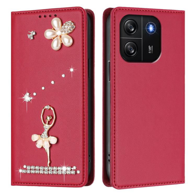 For Blackview Wave 6C Ballet Girl Diamond Studded RFID Vegan Leather Phone Case