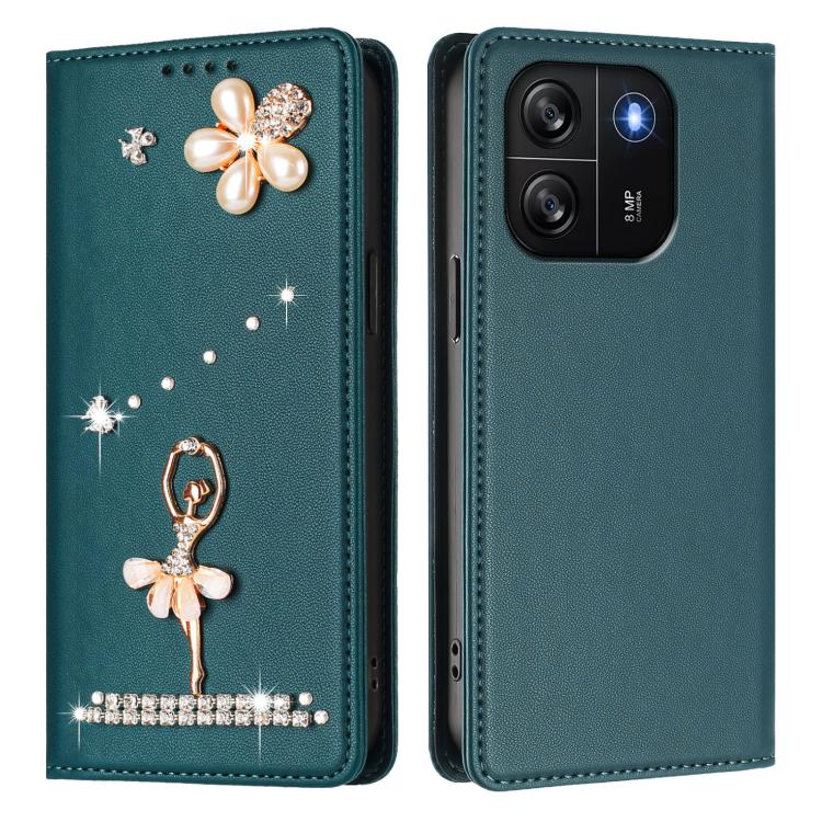 For Blackview Wave 6C Ballet Girl Diamond Studded RFID Vegan Leather Phone Case
