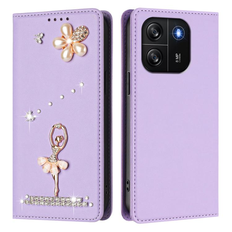 For Blackview Wave 6C Ballet Girl Diamond Studded RFID Vegan Leather Phone Case