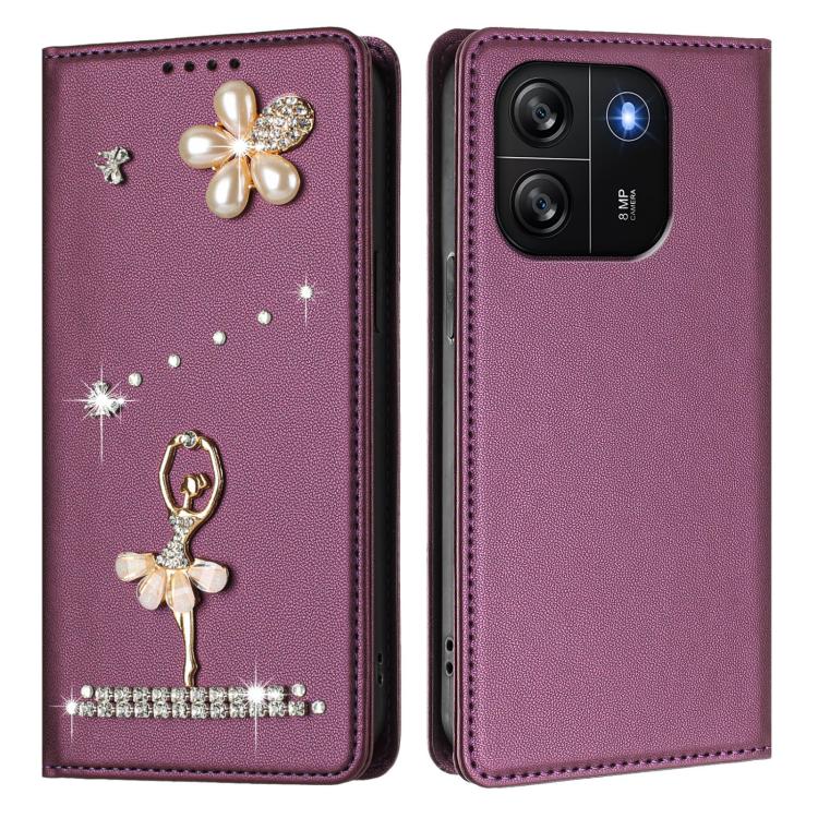 For Blackview Wave 6C Ballet Girl Diamond Studded RFID Vegan Leather Phone Case