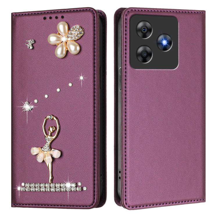 For Blackview Wave 8C / 8 Ballet Girl Diamond Studded RFID Vegan Leather Phone Case