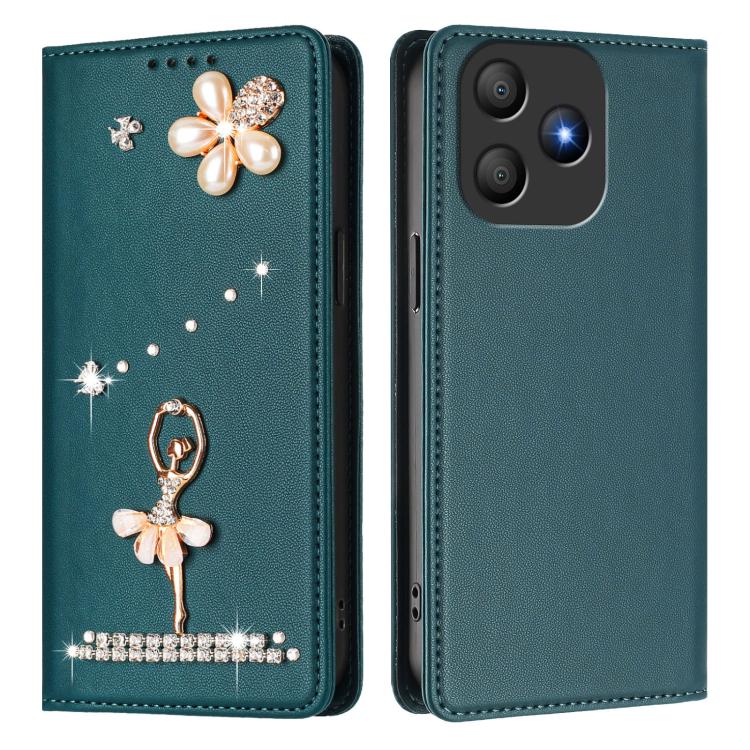 For Blackview Wave 9C Ballet Girl Diamond Studded RFID Vegan Leather Phone Case