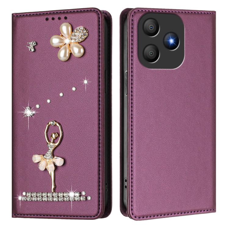 For Blackview Wave 9C Ballet Girl Diamond Studded RFID Vegan Leather Phone Case
