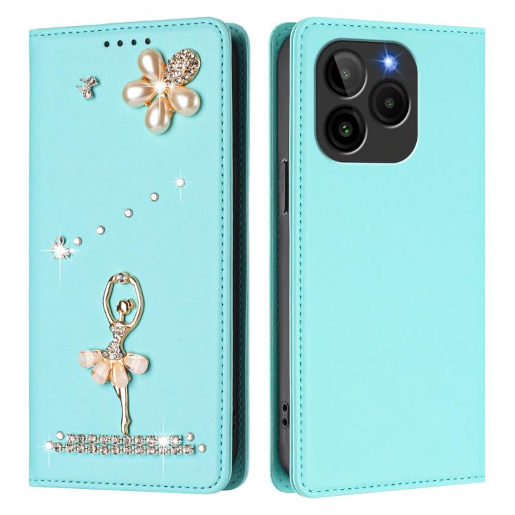 For BLU Bold K10 / G54 Ballet Girl Diamond Studded RFID Vegan Leather Phone Case