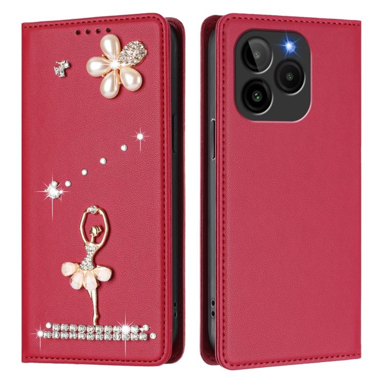 For BLU Bold K10 / G54 Ballet Girl Diamond Studded RFID Vegan Leather Phone Case