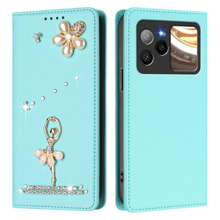 For BLU Bold N4 Ballet Girl Diamond Studded RFID Vegan Leather Phone Case