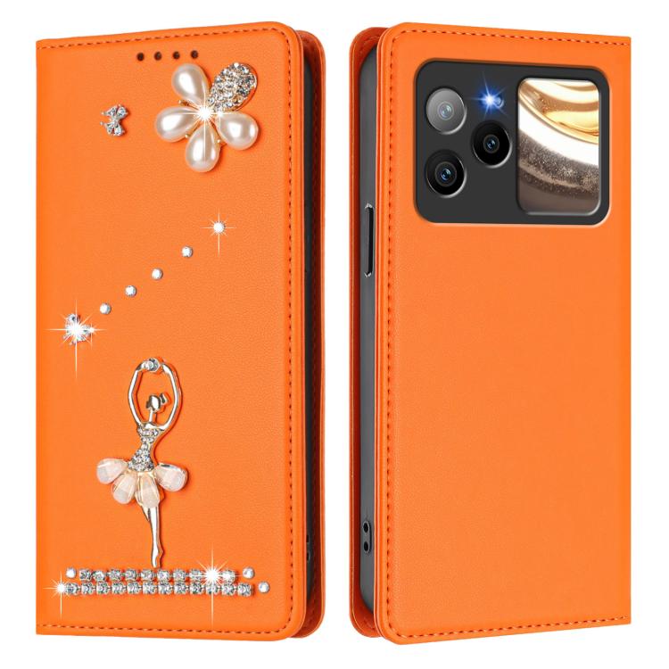 For BLU Bold N4 Ballet Girl Diamond Studded RFID Vegan Leather Phone Case