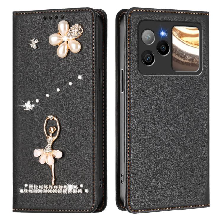For BLU Bold N4 Ballet Girl Diamond Studded RFID Vegan Leather Phone Case