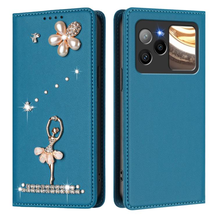 For BLU Bold N4 Ballet Girl Diamond Studded RFID Vegan Leather Phone Case
