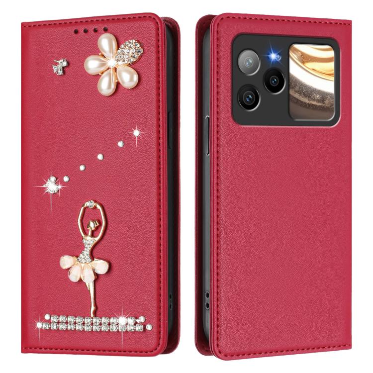 For BLU Bold N4 Ballet Girl Diamond Studded RFID Vegan Leather Phone Case