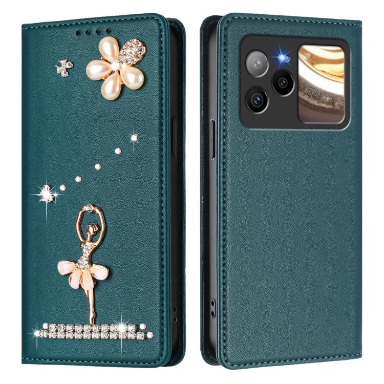 For BLU Bold N4 Ballet Girl Diamond Studded RFID Vegan Leather Phone Case