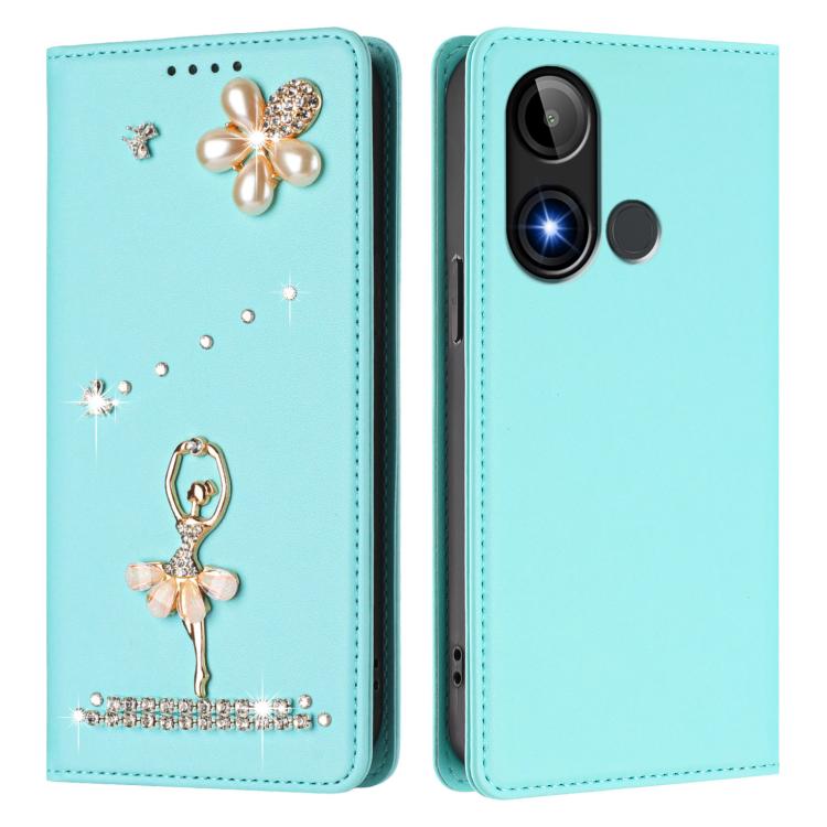 For BLU C9 Ballet Girl Diamond Studded RFID Vegan Leather Phone Case