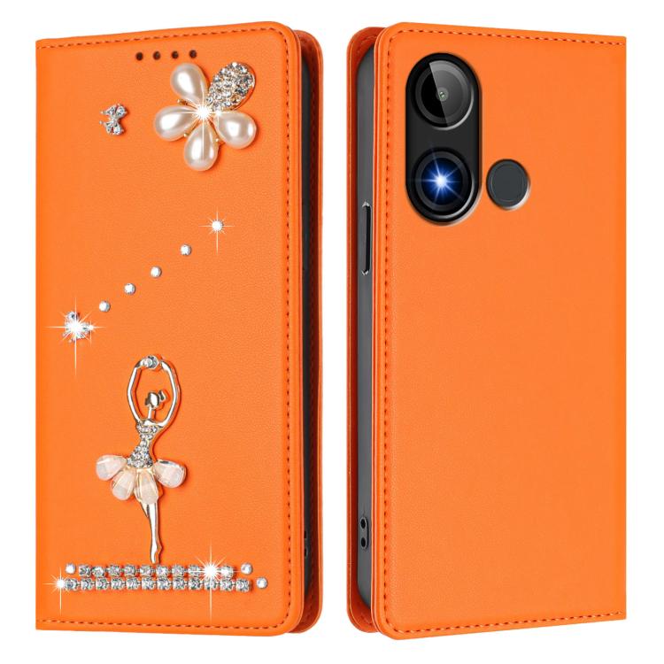 For BLU C9 Ballet Girl Diamond Studded RFID Vegan Leather Phone Case