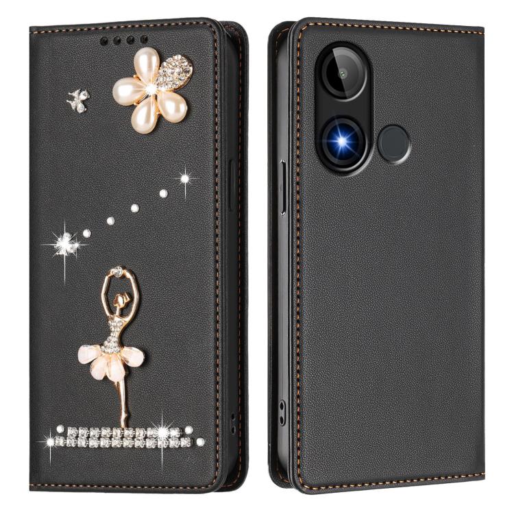For BLU C9 Ballet Girl Diamond Studded RFID Vegan Leather Phone Case