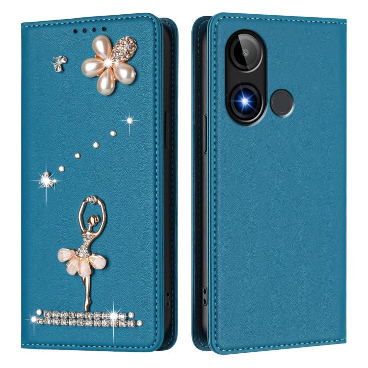 For BLU C9 Ballet Girl Diamond Studded RFID Vegan Leather Phone Case