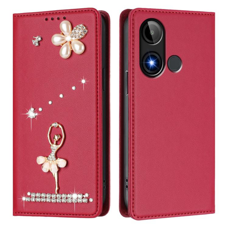 For BLU C9 Ballet Girl Diamond Studded RFID Vegan Leather Phone Case