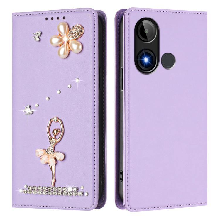 For BLU C9 Ballet Girl Diamond Studded RFID Vegan Leather Phone Case