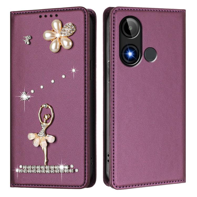 For BLU C9 Ballet Girl Diamond Studded RFID Vegan Leather Phone Case