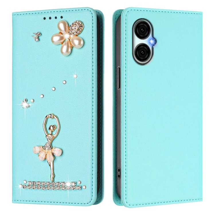 For BLU G53 Ballet Girl Diamond Studded RFID Vegan Leather Phone Case