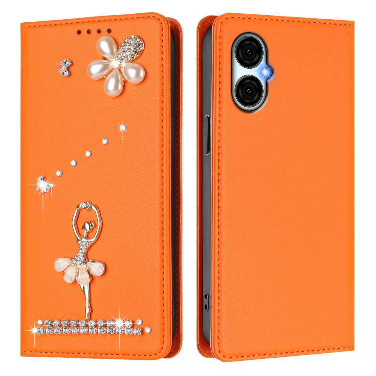 For BLU G53 Ballet Girl Diamond Studded RFID Vegan Leather Phone Case