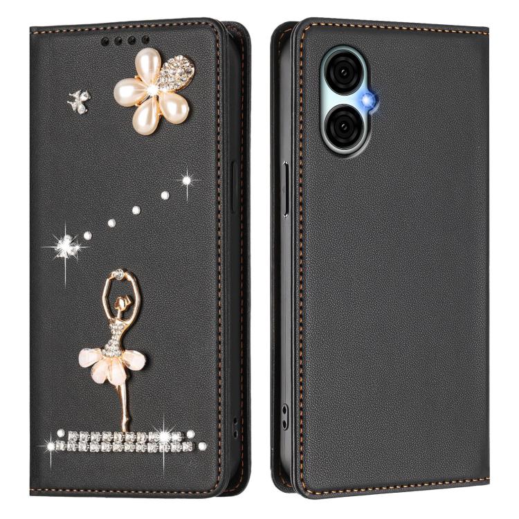 For BLU G53 Ballet Girl Diamond Studded RFID Vegan Leather Phone Case