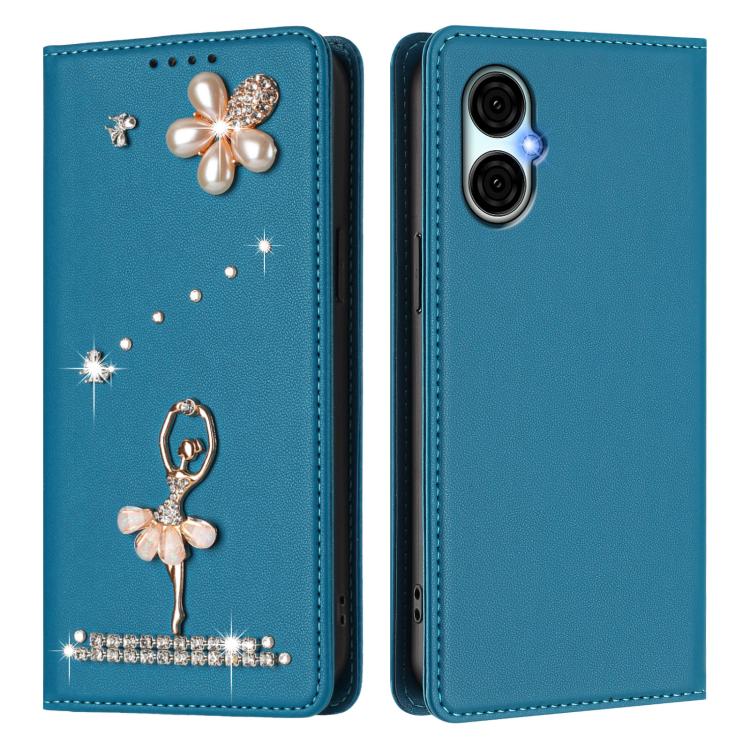 For BLU G53 Ballet Girl Diamond Studded RFID Vegan Leather Phone Case
