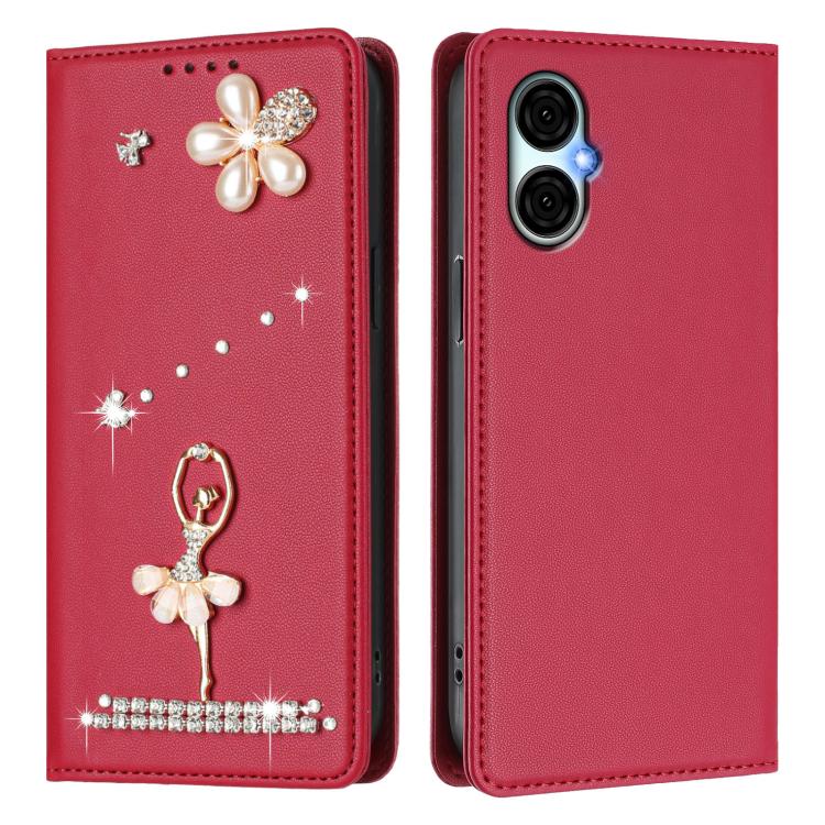 For BLU G53 Ballet Girl Diamond Studded RFID Vegan Leather Phone Case