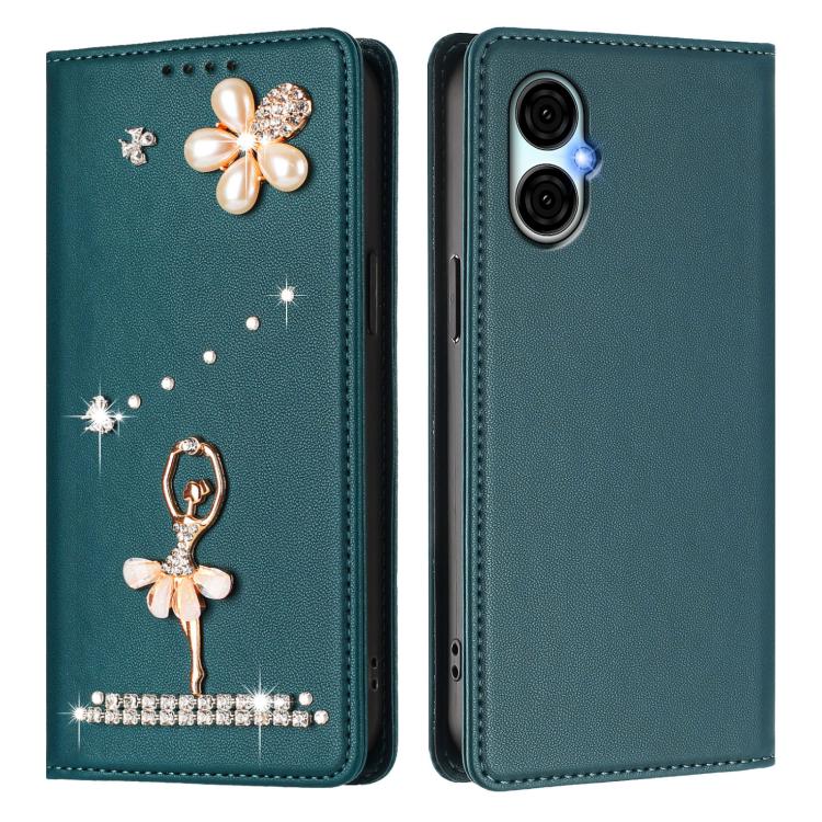 For BLU G53 Ballet Girl Diamond Studded RFID Vegan Leather Phone Case