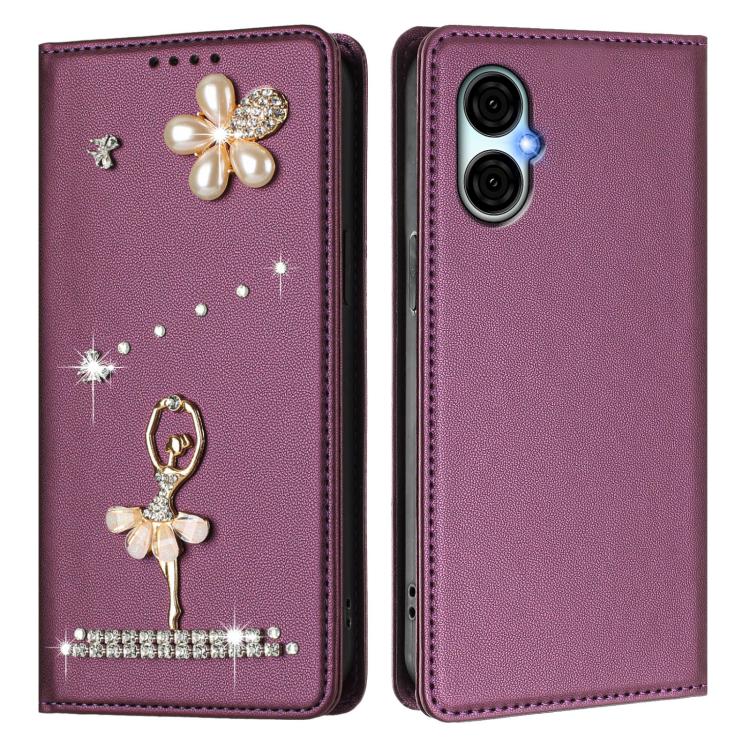For BLU G53 Ballet Girl Diamond Studded RFID Vegan Leather Phone Case