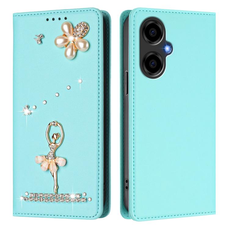 For BLU G64 Ballet Girl Diamond Studded RFID Vegan Leather Phone Case