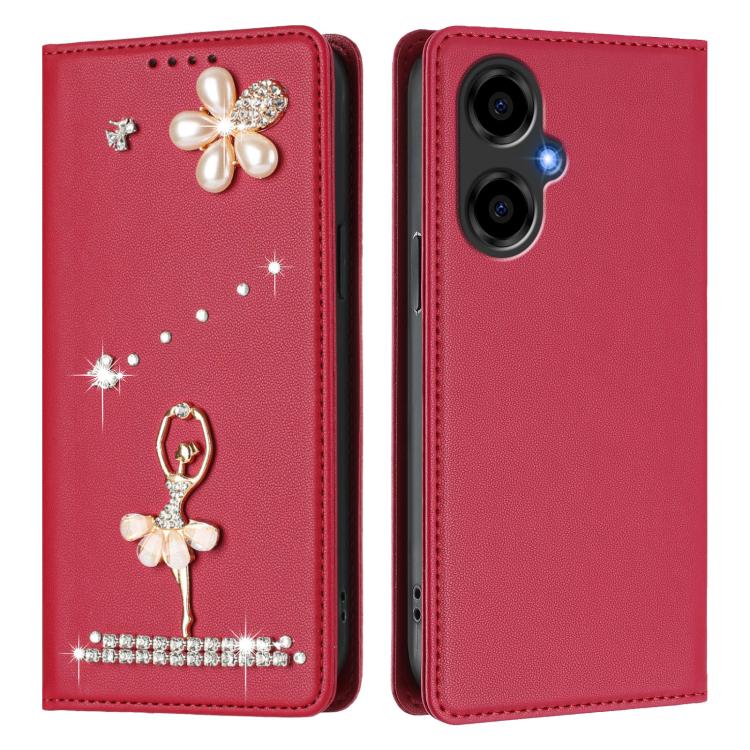 For BLU G64 Ballet Girl Diamond Studded RFID Vegan Leather Phone Case