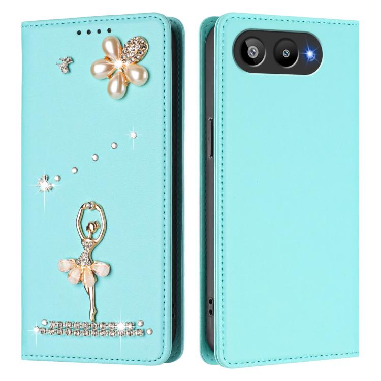 For BLU G95 Ballet Girl Diamond Studded RFID Vegan Leather Phone Case