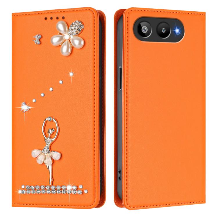 For BLU G95 Ballet Girl Diamond Studded RFID Vegan Leather Phone Case