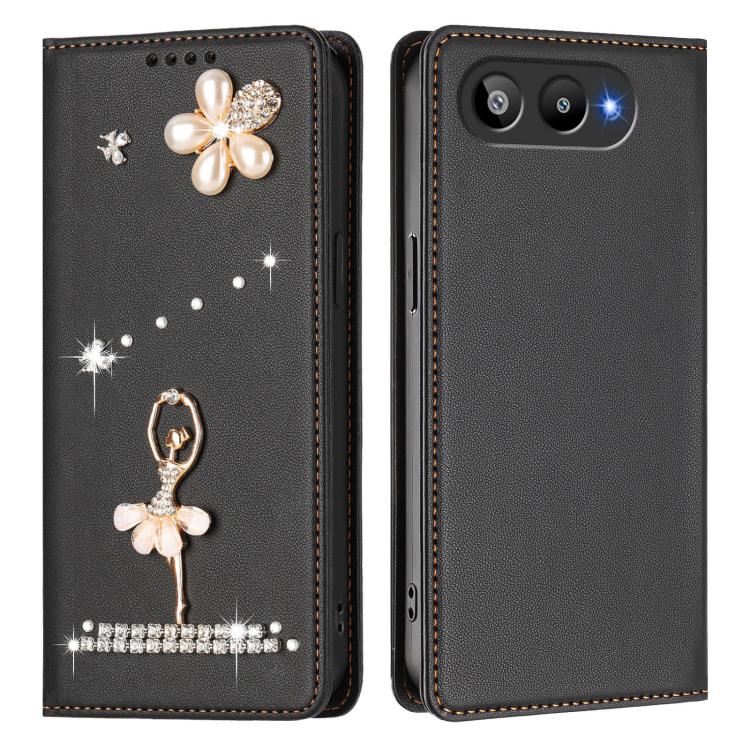 For BLU G95 Ballet Girl Diamond Studded RFID Vegan Leather Phone Case