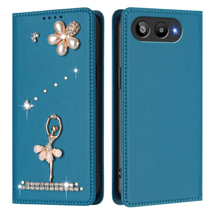 For BLU G95 Ballet Girl Diamond Studded RFID Vegan Leather Phone Case