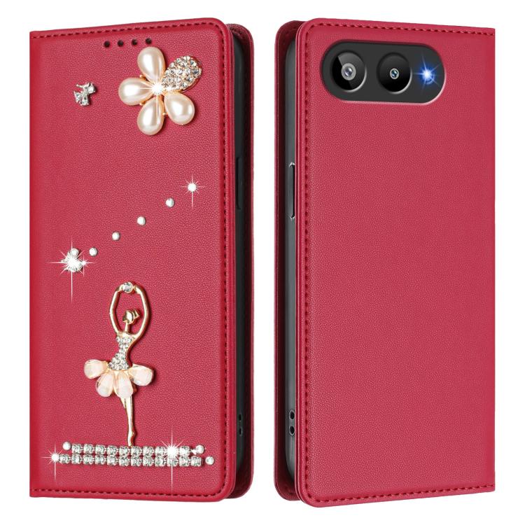 For BLU G95 Ballet Girl Diamond Studded RFID Vegan Leather Phone Case