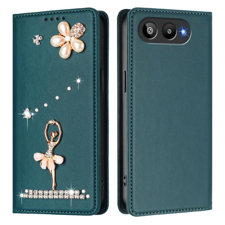 For BLU G95 Ballet Girl Diamond Studded RFID Vegan Leather Phone Case