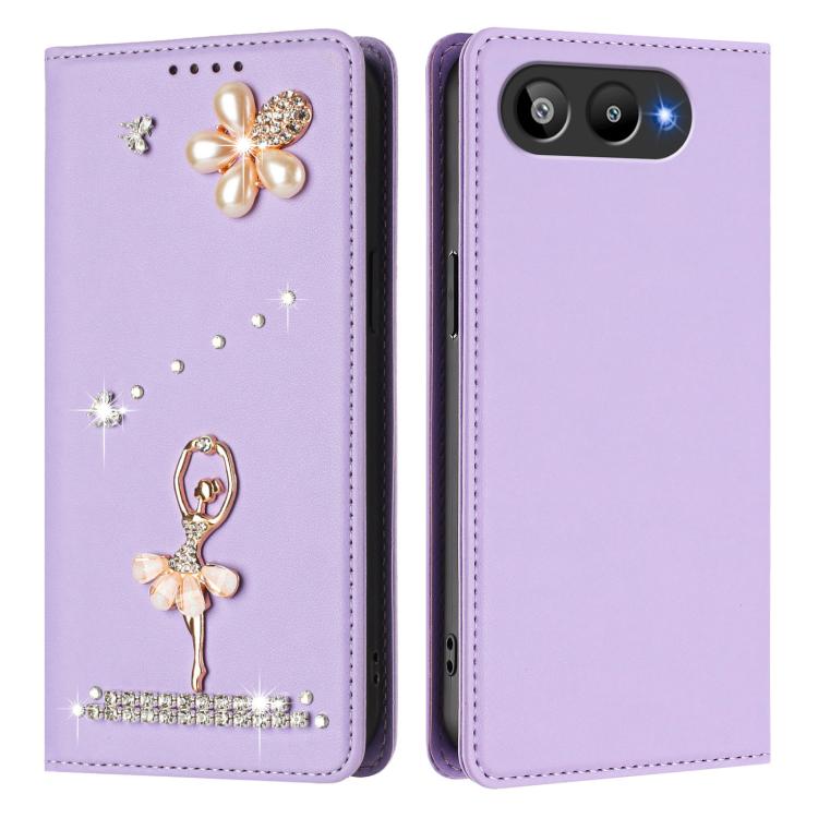 For BLU G95 Ballet Girl Diamond Studded RFID Vegan Leather Phone Case