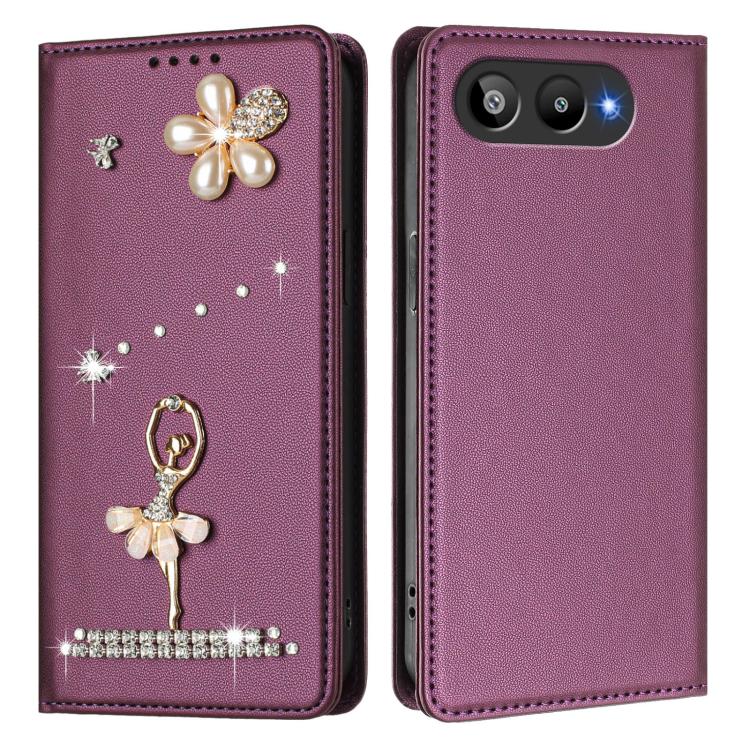For BLU G95 Ballet Girl Diamond Studded RFID Vegan Leather Phone Case