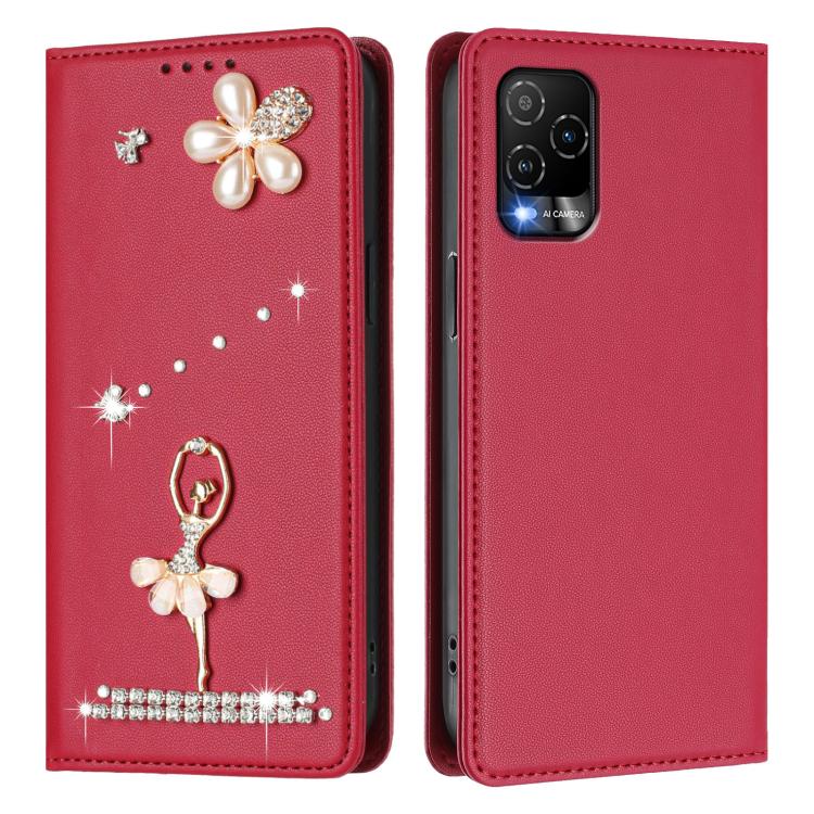 For BLU View 5 Pro Ballet Girl Diamond Studded RFID Vegan Leather Phone Case