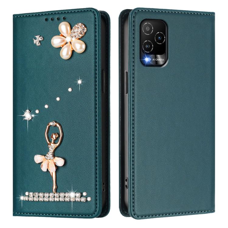 For BLU View 5 Pro Ballet Girl Diamond Studded RFID Vegan Leather Phone Case