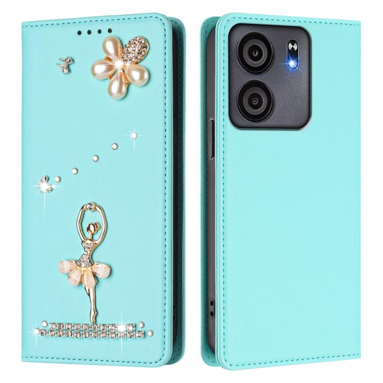 For BLU View 5 Ballet Girl Diamond Studded RFID Vegan Leather Phone Case